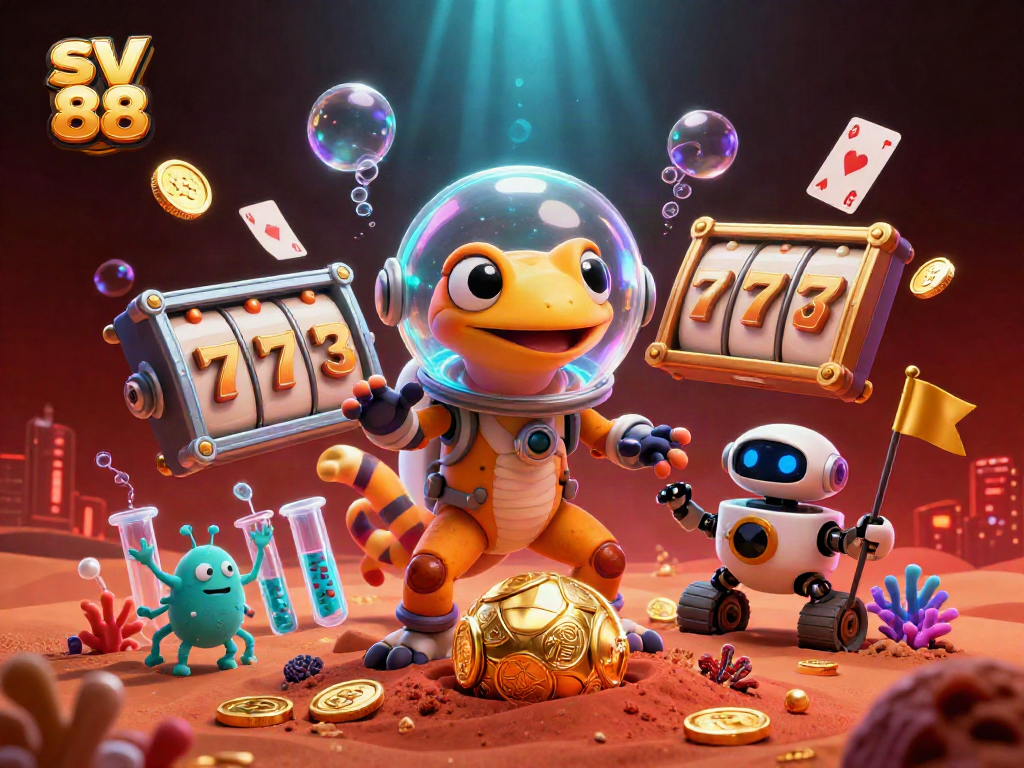 Spin and win at sv 88's thrilling slots with a visual spectacle of animated characters and vibrant elements.