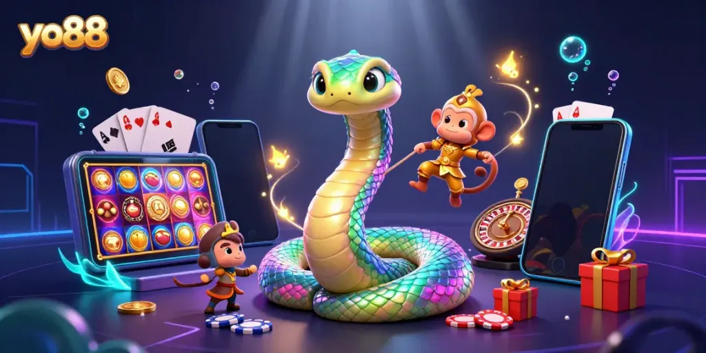 Engage in thrilling slot game adventures with the captivating yo88 rainbow serpent and monkey king.