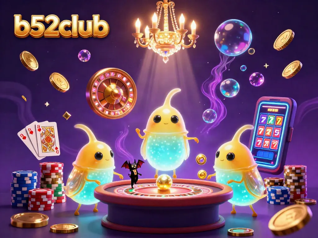 Engage with b52club in a dynamic casino scene featuring glowworms and a bat dealer.